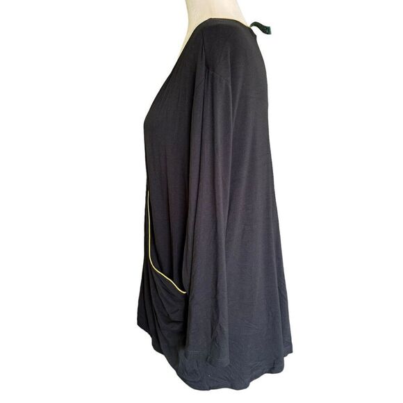 Lauren Ralph Lauren Spliced Blouse Black Gold Trim Sz 3X Classic Rayon Stretch - Picture 2 of 7